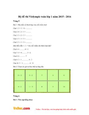 Bộ đề thi Violympic môn Toán lớp 1 - Năm 2015 - 2016